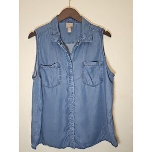 Chico's women's Sleeveless Denim Button Up Shirt‎ Top size  3